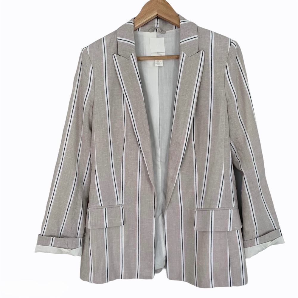 H&M Women's Linen Pinstripe Blazer Jacket Sz 4